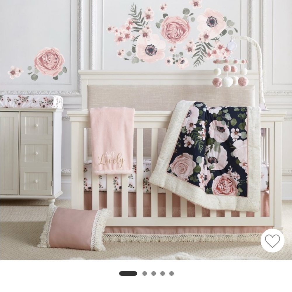 Floral Baby Bedding Set - Pink and Navy